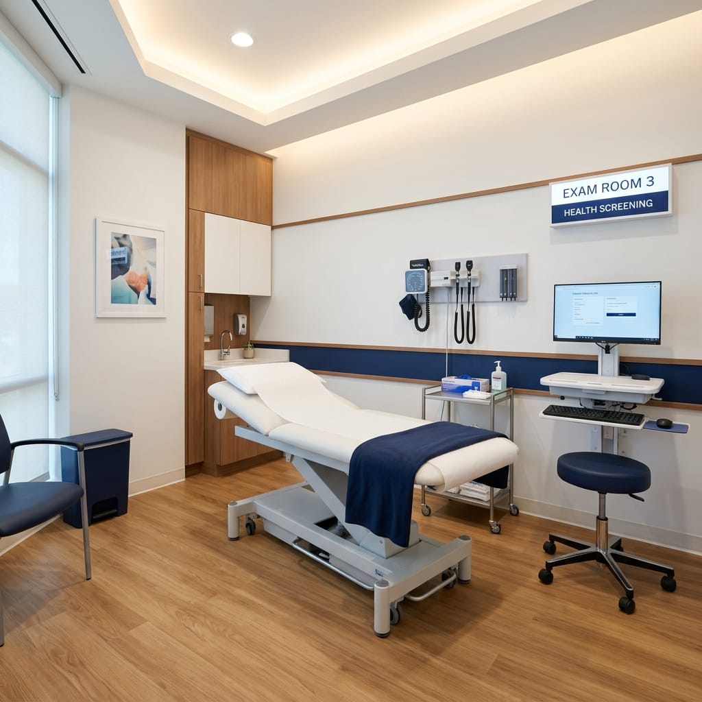 Modern health screening examination room