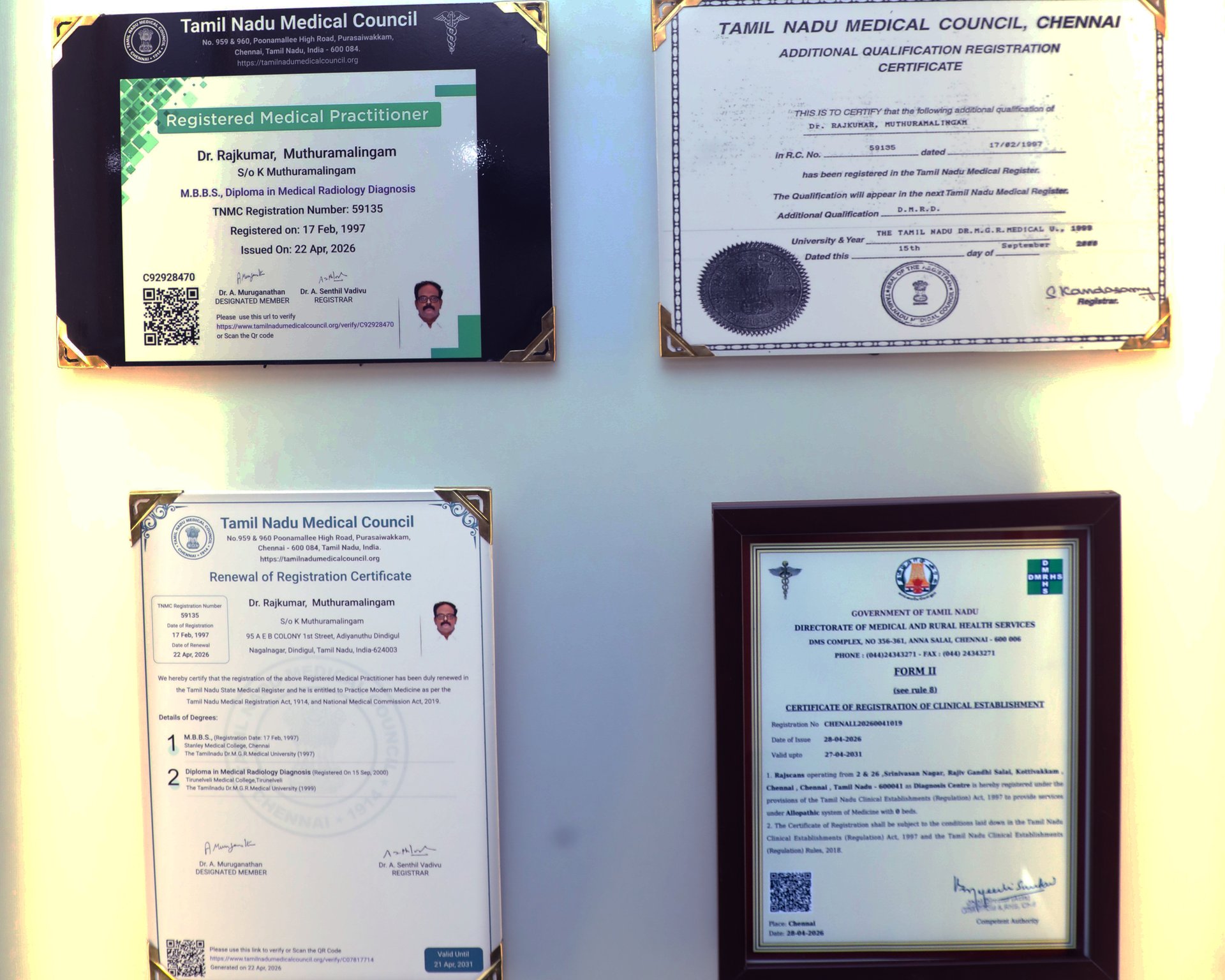 Raj Scans — awards and certifications